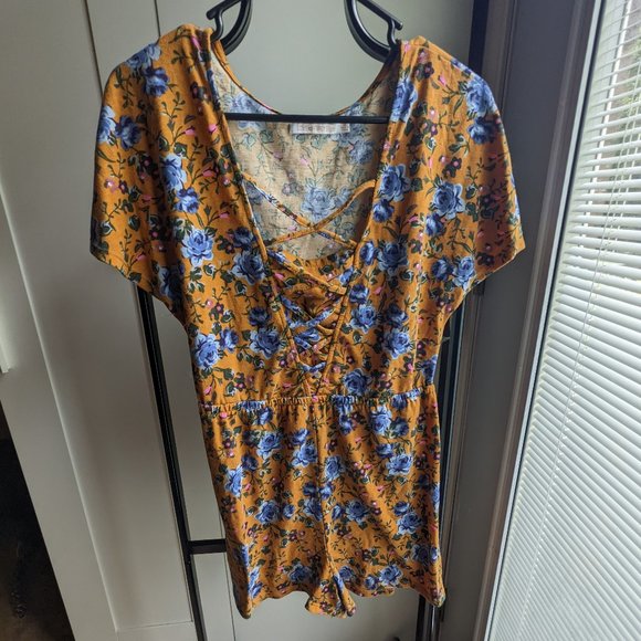 Medium Vibrant Yellow Floral Romper - Picture 1 of 4